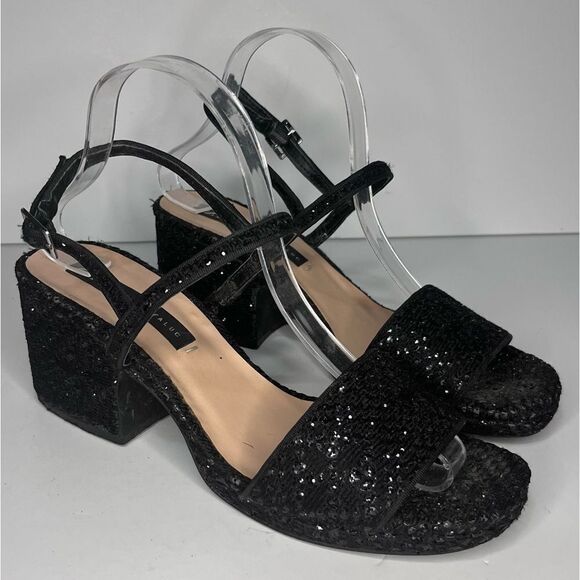 Zara Black Sparkle Block Heel Size 40 - Picture 2 of 8